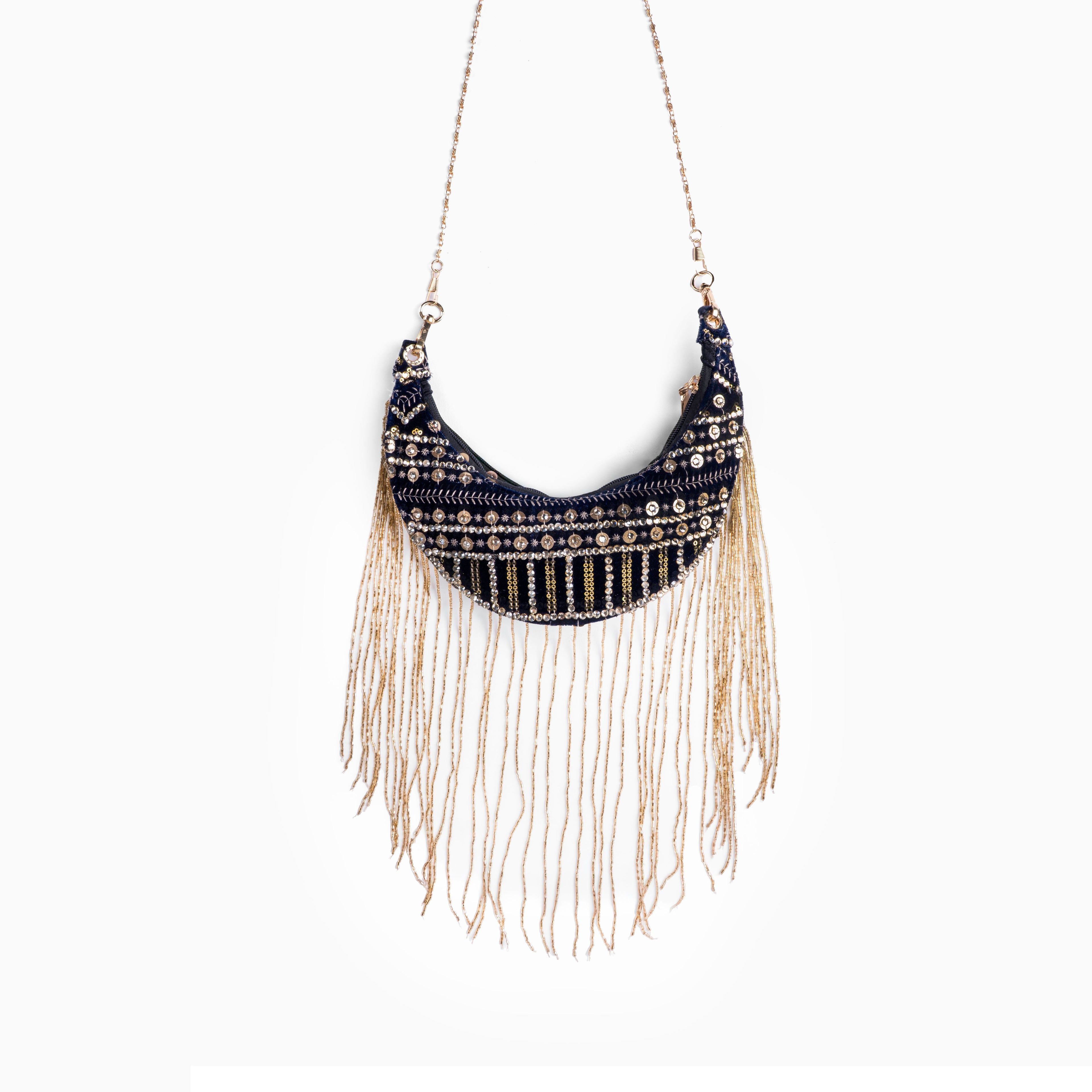 Half-moon Detail Bag (Velvet Dark Blue)  - fosousss